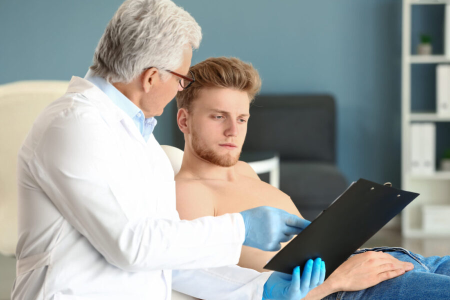 Male patient at urologist's office
